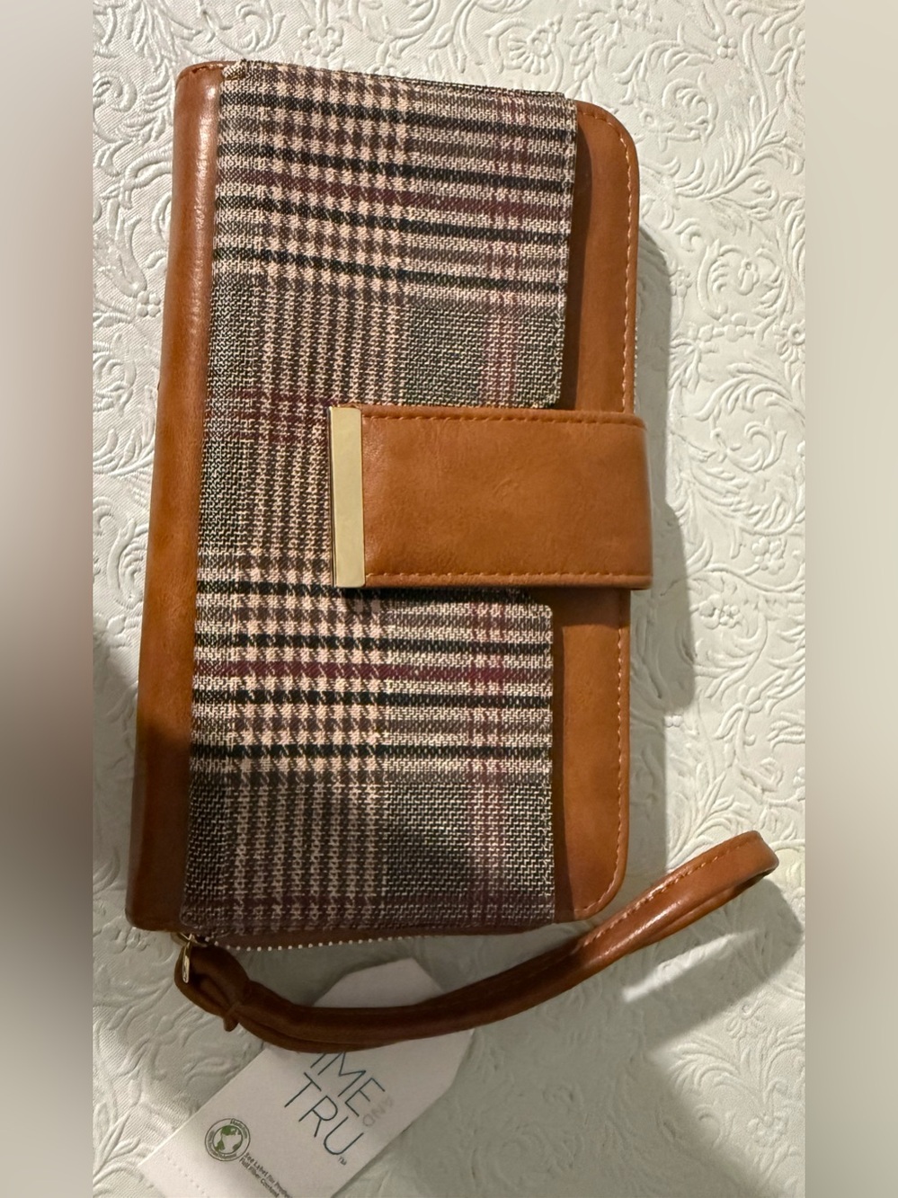 Time and Tru Brown and Tan Plaid Wallet Phone Case